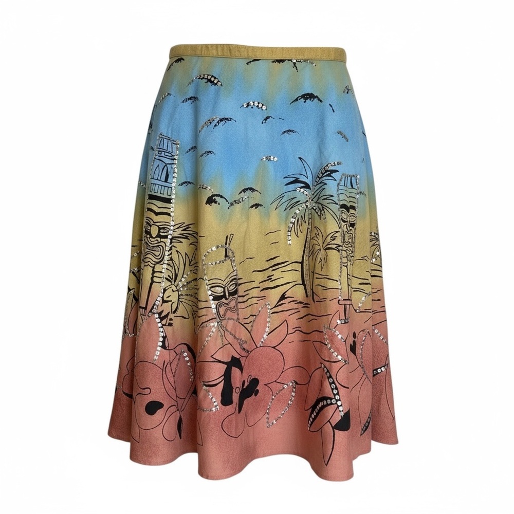 VTG JPR Sequins Tiki Scene Midi Skirt NWT Boho Tropical Aloha Vibes Retro Island